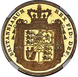 Gold coin showing a heraldic shield