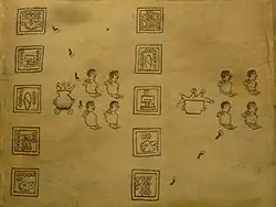 Folio 9. Beneath and below the glyph for Apaxco are the ghostly remains of two more date glyphs.[11]