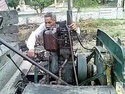 Jugaad engine being hand-started