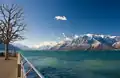 The Rhône valley on the right and the east part of the Chablais Alps on the left from across Lake Geneva