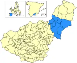 Location of Comarca de Baza in the province of Granada