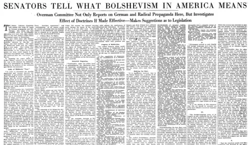 Senators Tell What Bolshevism in America Means.