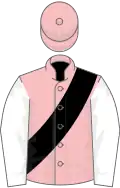 Pink, black sash, white sleeves