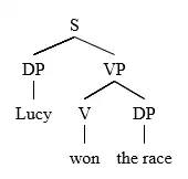 Simplified syntax tree for the sentence "Lucy won the race"